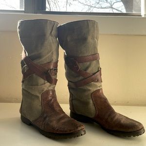 Vintage leather and canvas boots